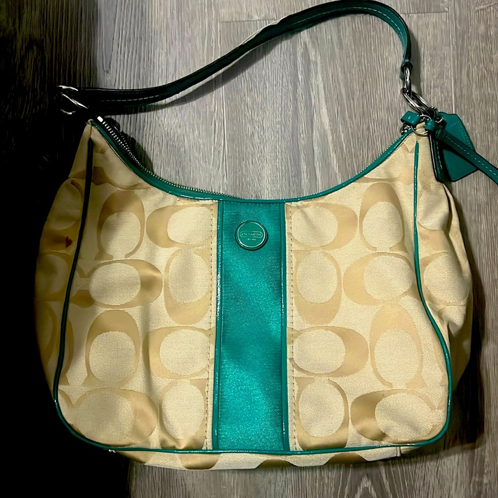 Coach Hobo bag with teal leather accents